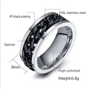 Unique Spin Chain Ring - Stainless Steel-Size 8 for Father’s Day!